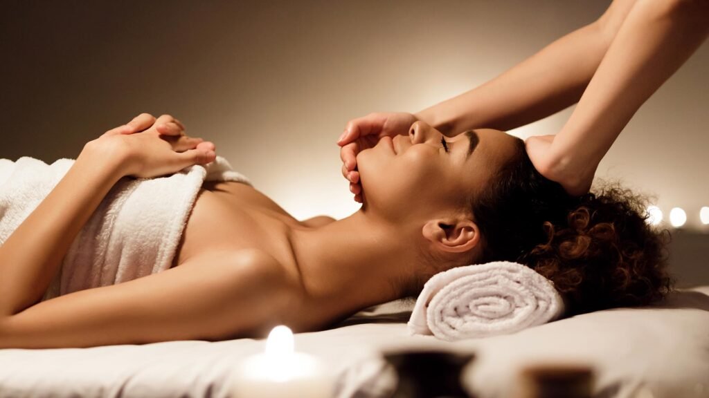 Foto de mujer recibiendo masaje relajante